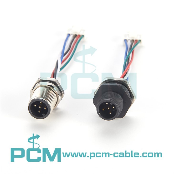 Connecteur à montage sur panneau avec contacts à souder mâles droits à codage A M12 5 PIN avec fils
