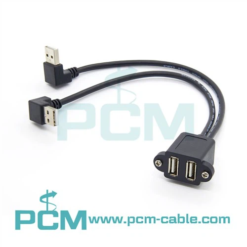 Câble de données d'extension double USB2.0 à montage sur panneau à vis