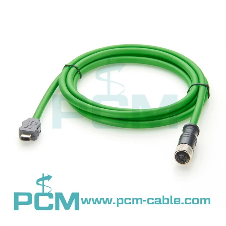 ix Industrial Category 6a Serial Cable, ix B Key to M12 X-Code Female, 26AWG Double Shielded, Drag Chain VW-1 TPU Jacket, Green