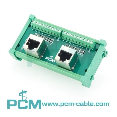 Carte de dérivation RJ45 à 2 voies sur rail DIN vers bornier