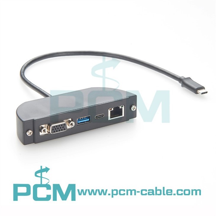 USB-C Panel Mount Expansion Module USB-C to VGA 1080P Adapter with Gigabit LAN & Dual USB