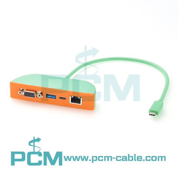 Panel-Mountable USB-C Multi-Port Hub Legacy Display Solution USB-C to VGA + Ethernet Panel-Mount Cable